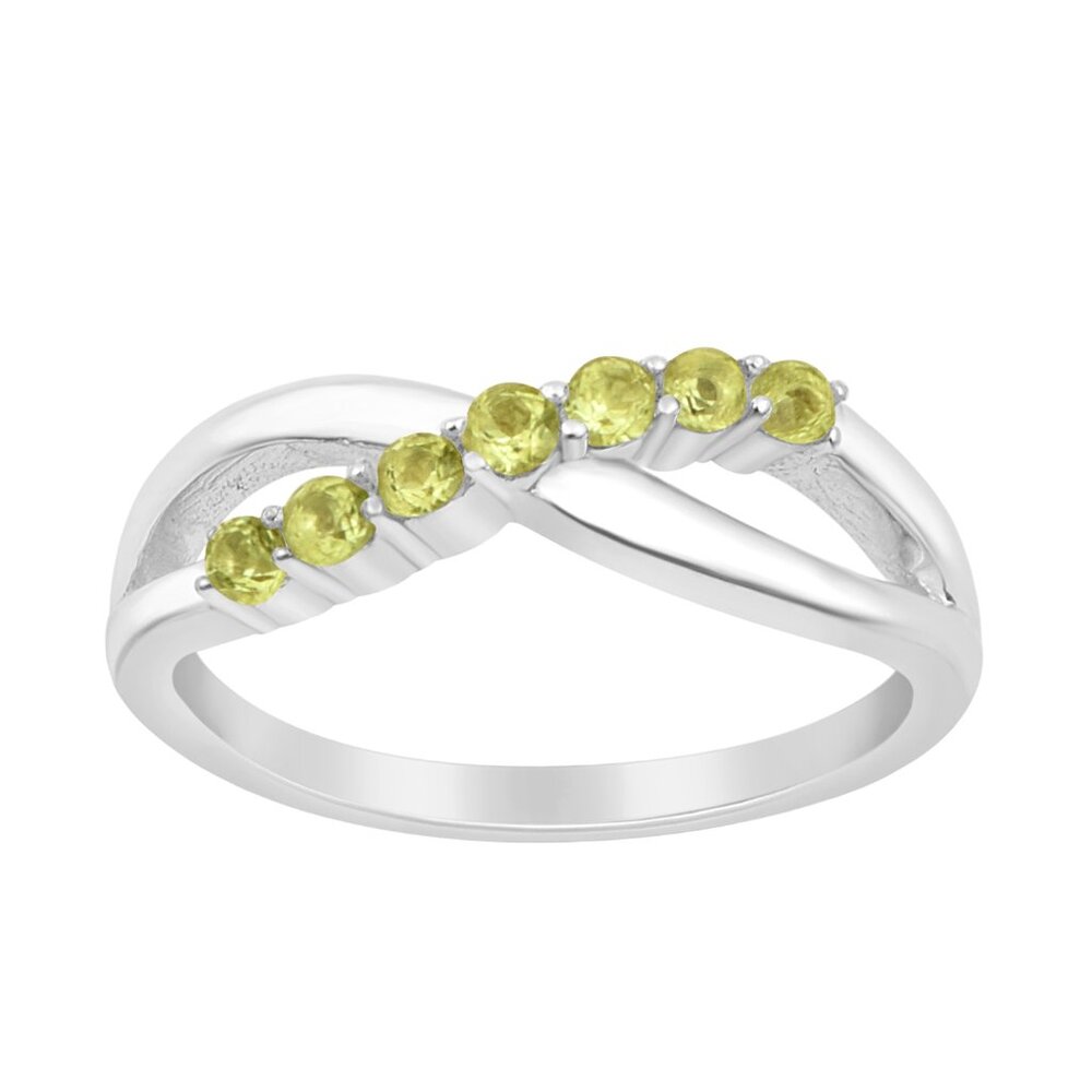 2MM Round Peridot 925 Sterling Silver Seven Stone Crossover Stackable Ring Sz.7
